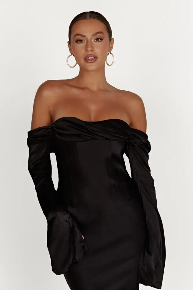 Meshki Maxi Dresses Giselle Off Shoulder Cowl Neck Maxi Dress 8211 Black Black 8211 Women