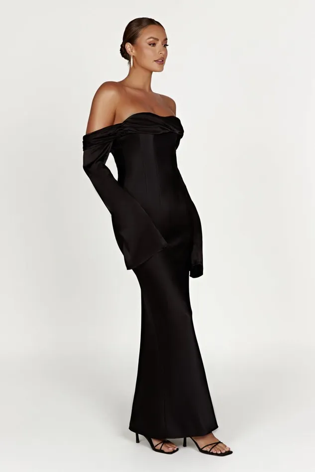 Meshki Maxi Dresses Giselle Off Shoulder Cowl Neck Maxi Dress 8211 Black Black 8211 Women