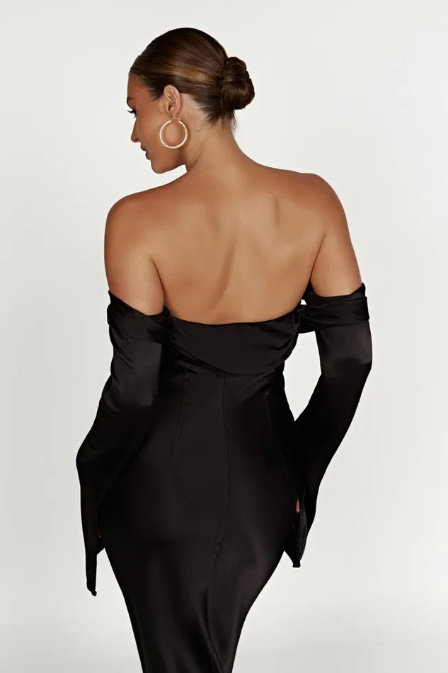 Meshki Maxi Dresses Giselle Off Shoulder Cowl Neck Maxi Dress 8211 Black Black 8211 Women