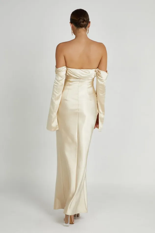 Meshki Maxi Dresses Giselle Off Shoulder Cowl Neck Maxi Dress 8211 Gold Gold 8211 Women Meshki Maxi Dresses Giselle Off Shoulder Cowl Neck Maxi Dress 8211 Gold Gold 8211 Women