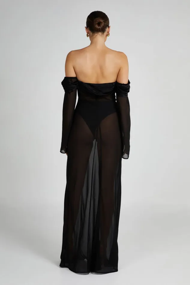 Meshki Maxi Dresses Ivanna Off Shoulder Chiffon Maxi Dress 8211 Black Black 8211 Women