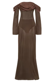 Meshki Maxi Dresses Ivanna Off Shoulder Chiffon Maxi Dress 8211 Mocha Mocha 8211 Women