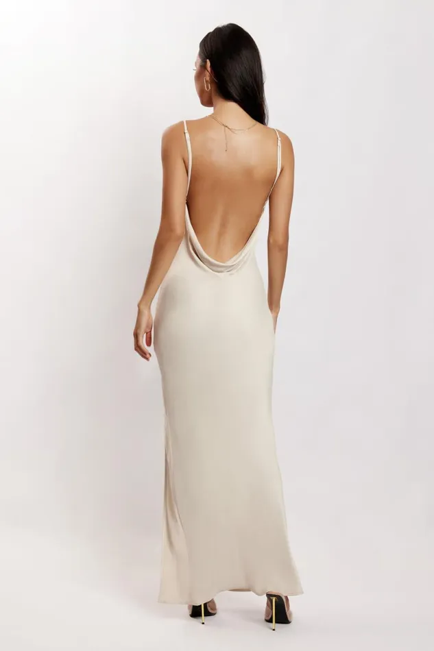 Meshki Maxi Dresses Jade Cowl Neck Backless Maxi Dress 8211 Bone Bone 8211 Women