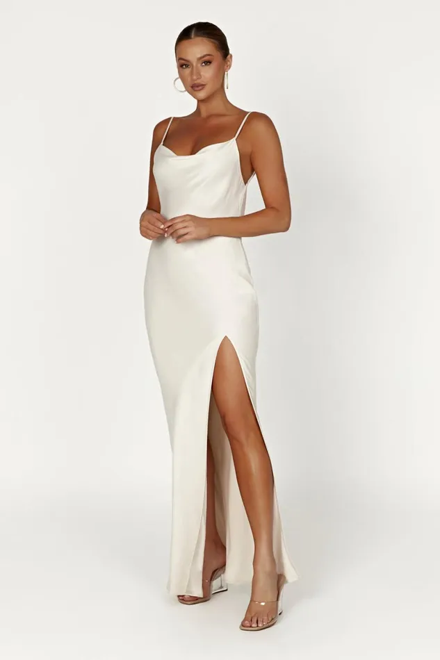 Meshki Maxi Dresses Jade Cowl Neck Backless Maxi Dress 8211 Bone Bone 8211 Women
