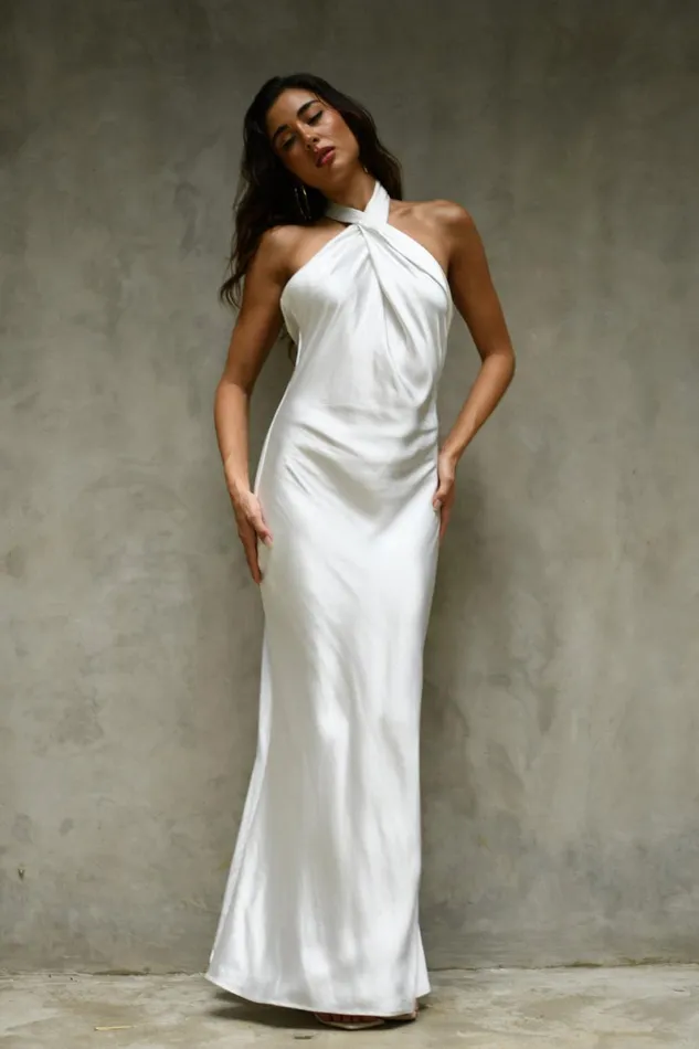 Meshki Maxi Dresses Laura Halter Satin Gown 8211 White White 8211 Women