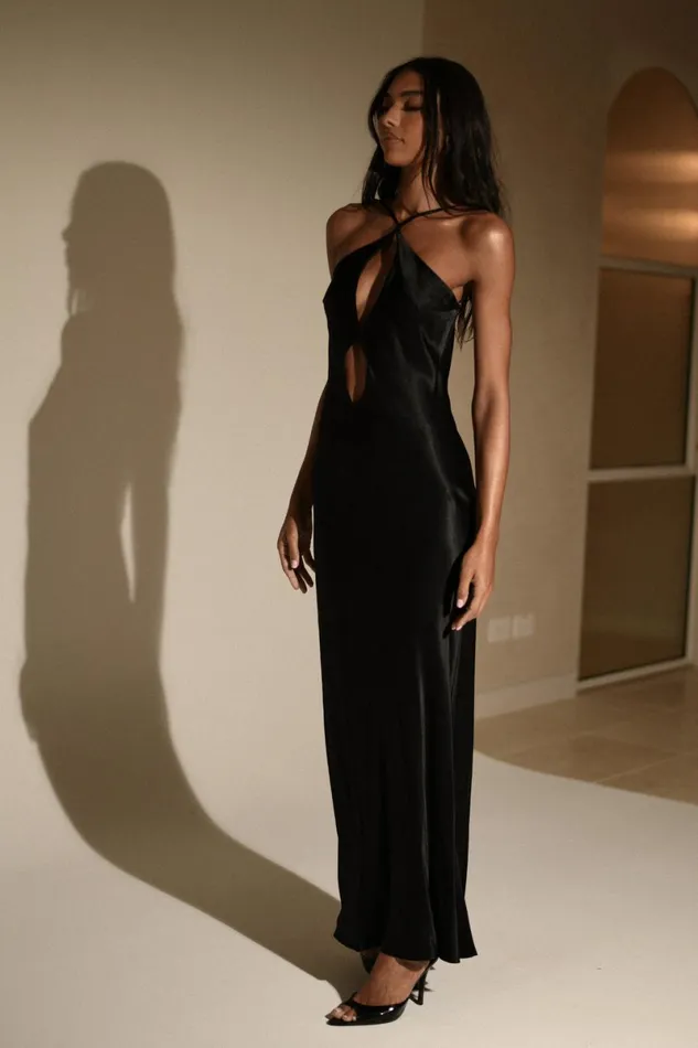 Meshki Maxi Dresses Lucia Satin Cut Out Maxi Dress 8211 Black Black 8211 Women