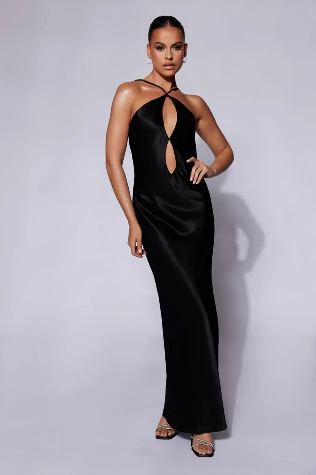 Meshki Maxi Dresses Lucia Satin Cut Out Maxi Dress 8211 Black Black 8211 Women