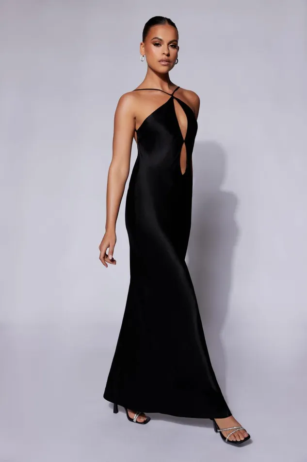 Meshki Maxi Dresses Lucia Satin Cut Out Maxi Dress 8211 Black Black 8211 Women