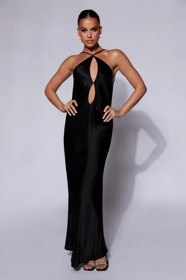 Meshki Maxi Dresses Lucia Satin Cut Out Maxi Dress 8211 Black Black 8211 Women