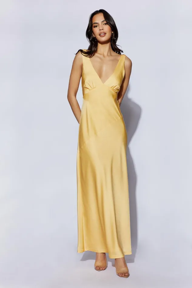 Meshki Maxi Dresses Nadia Maxi Satin Dress With Back Cowl 8211 Lemon Lemon 8211 Women