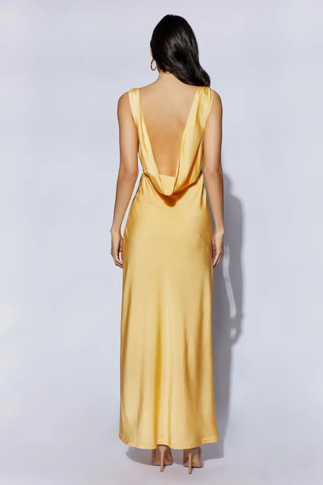 Meshki Maxi Dresses Nadia Maxi Satin Dress With Back Cowl 8211 Lemon Lemon 8211 Women