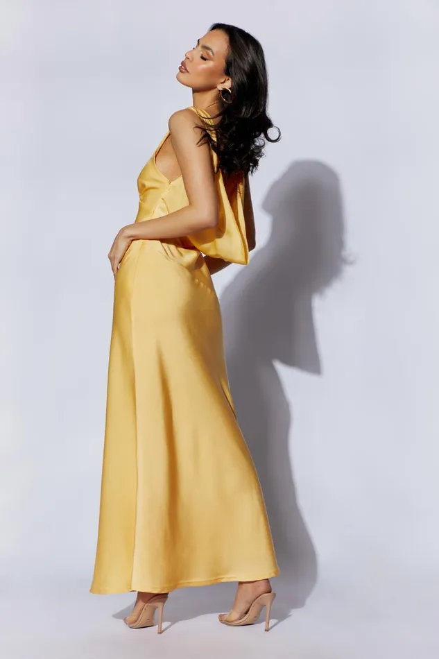Meshki Maxi Dresses Nadia Maxi Satin Dress With Back Cowl 8211 Lemon Lemon 8211 Women