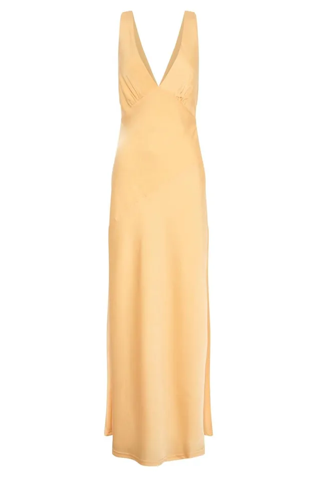Meshki Maxi Dresses Nadia Maxi Satin Dress With Back Cowl 8211 Lemon Lemon 8211 Women