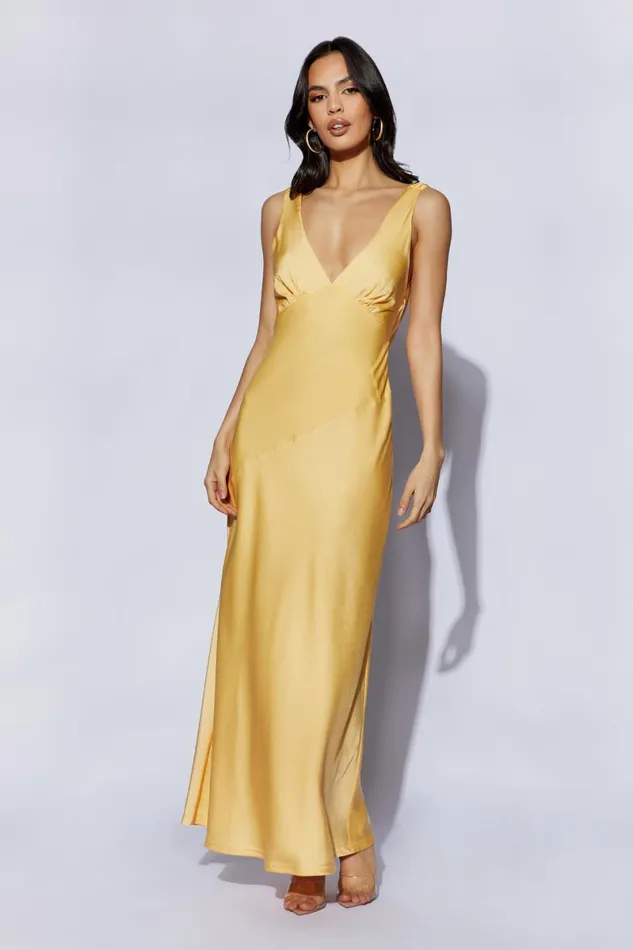 Meshki Maxi Dresses Nadia Maxi Satin Dress With Back Cowl 8211 Lemon Lemon 8211 Women