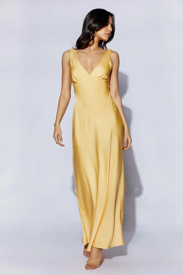 Meshki Maxi Dresses Nadia Maxi Satin Dress With Back Cowl 8211 Lemon Lemon 8211 Women