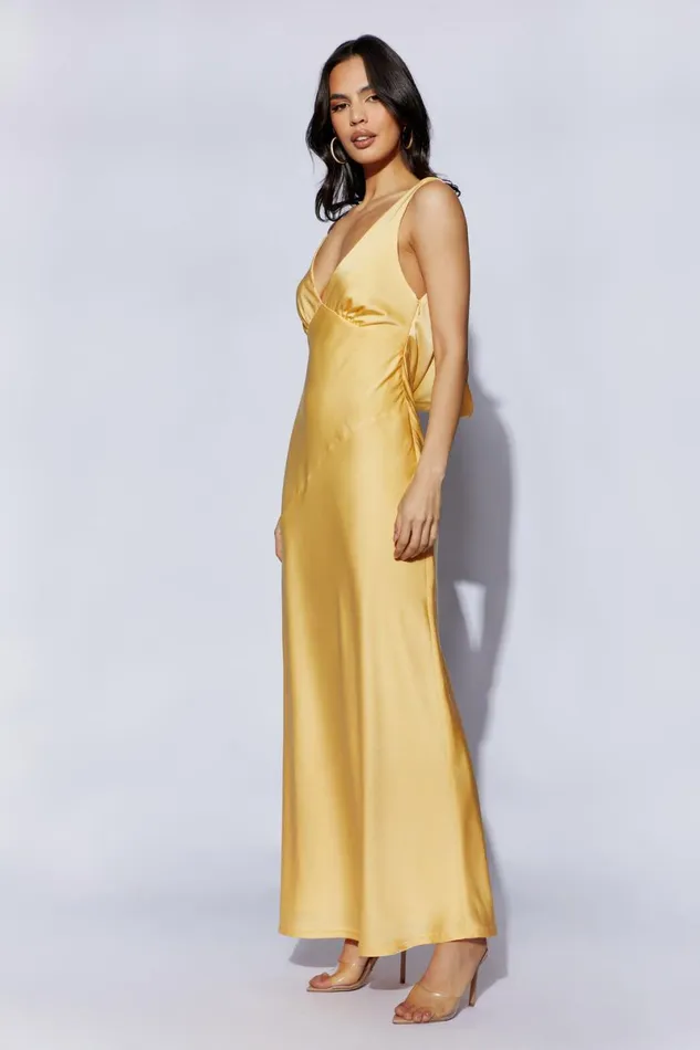 Meshki Maxi Dresses Nadia Maxi Satin Dress With Back Cowl 8211 Lemon Lemon 8211 Women