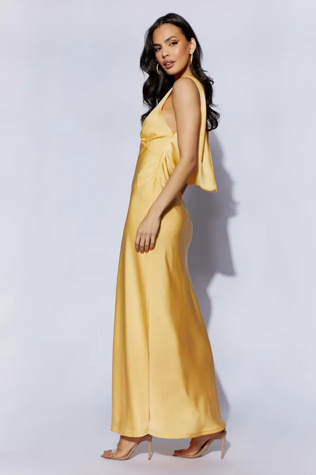 Meshki Maxi Dresses Nadia Maxi Satin Dress With Back Cowl 8211 Lemon Lemon 8211 Women