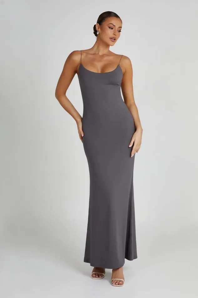 Meshki Maxi Dresses Nikkita Recycled Nylon Strappy Maxi Dress 8211 Charcoal Charcoal 8211 Women