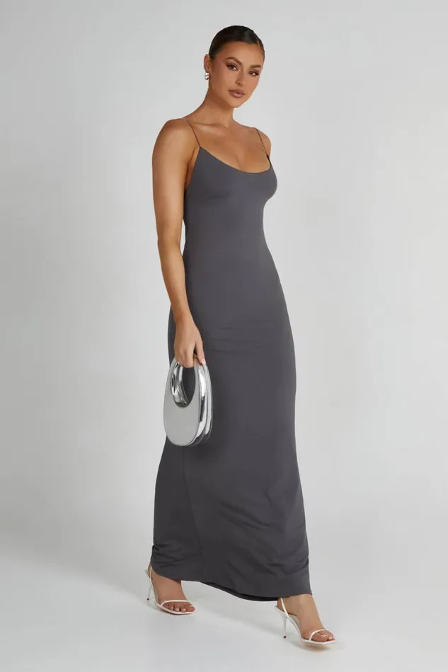 Meshki Maxi Dresses Nikkita Recycled Nylon Strappy Maxi Dress 8211 Charcoal Charcoal 8211 Women