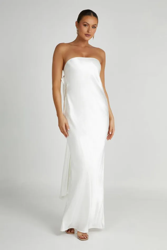 Meshki Maxi Dresses Rochelle Bow Back Satin Maxi Dress 8211 White White 8211 Women