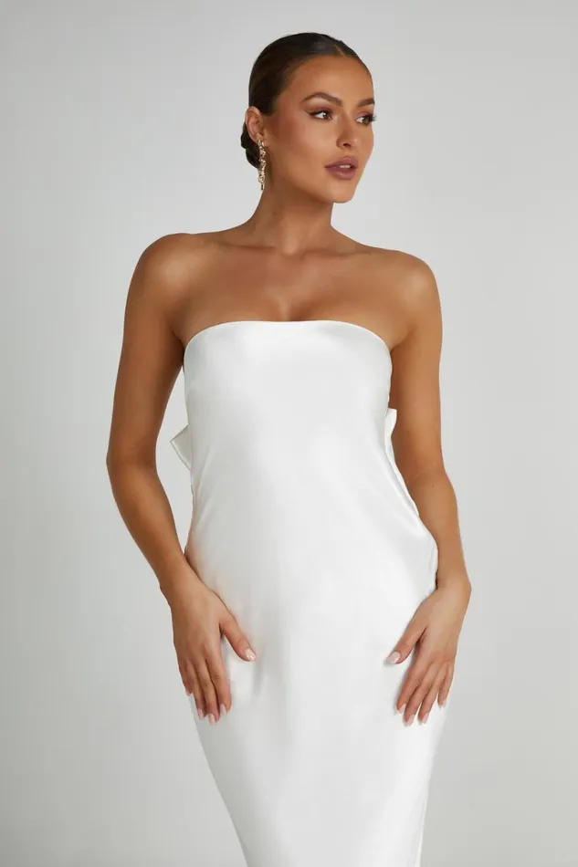 Meshki Maxi Dresses Rochelle Bow Back Satin Maxi Dress 8211 White White 8211 Women