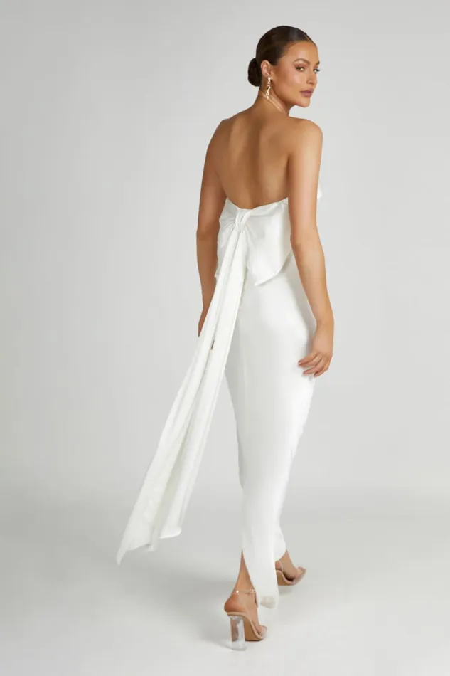 Meshki Maxi Dresses Rochelle Bow Back Satin Maxi Dress 8211 White White 8211 Women