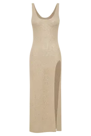 Meshki Maxi Dresses Vittoria Boucle Maxi Dress With Split 8211 Wheat Wheat 8211 Women