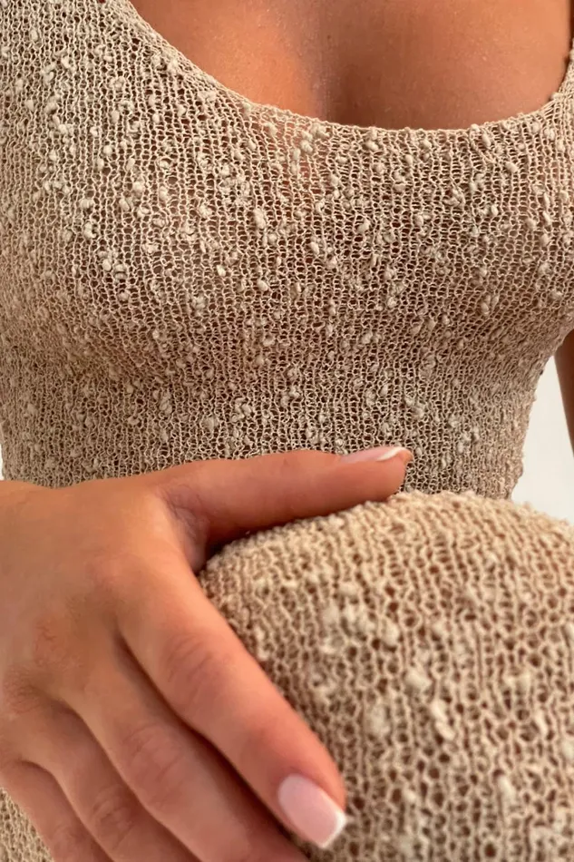 Meshki Maxi Dresses Vittoria Boucle Maxi Dress With Split 8211 Wheat Wheat 8211 Women