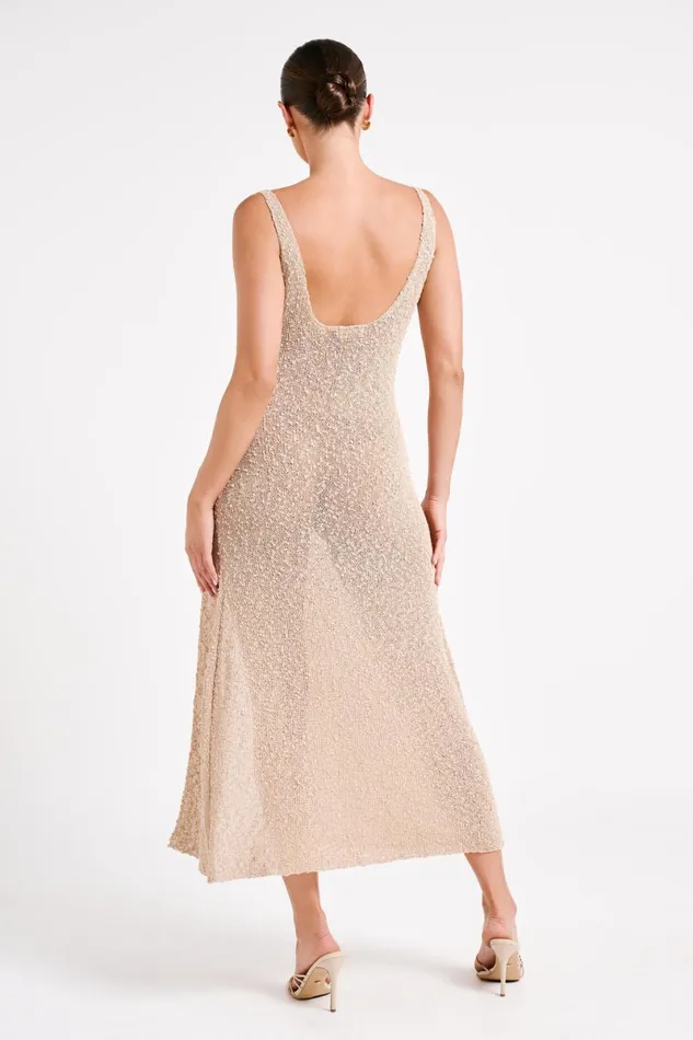 Meshki Maxi Dresses Vittoria Boucle Maxi Dress With Split 8211 Wheat Wheat 8211 Women