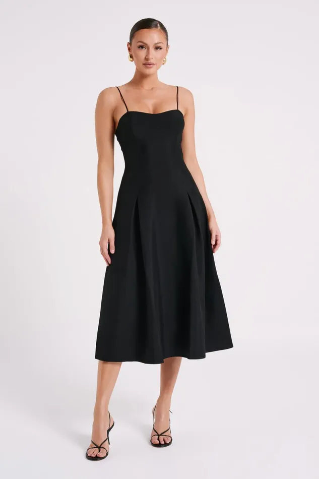 Meshki Midi Dresses Alaina Cotton ALine Midi Dress 8211 Black Black 8211 Women