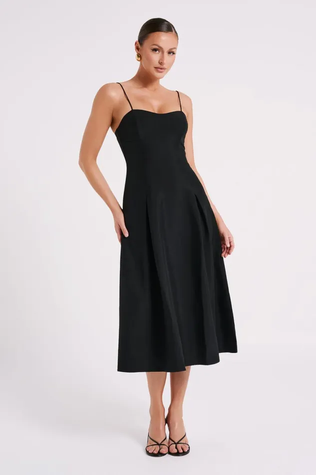 Meshki Midi Dresses Alaina Cotton ALine Midi Dress 8211 Black Black 8211 Women
