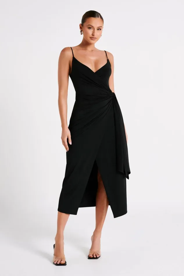 Meshki Midi Dresses Caroline Draped Wrap Midi Dress 8211 Black Black 8211 Women