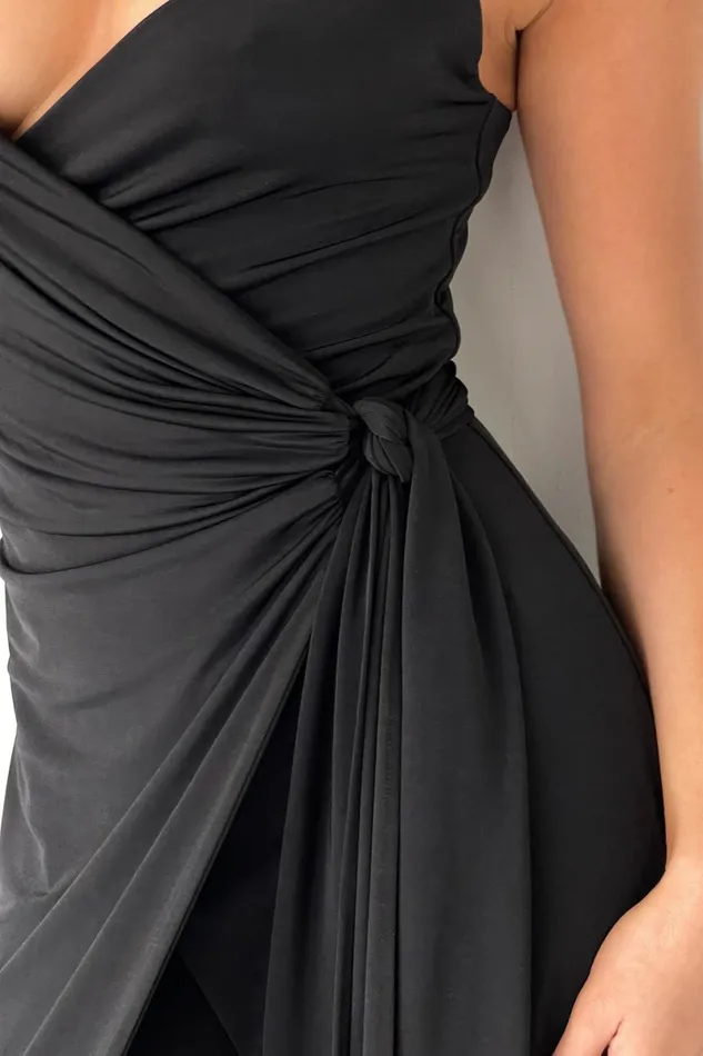 Meshki Midi Dresses Caroline Draped Wrap Midi Dress 8211 Black Black 8211 Women