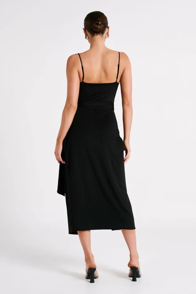Meshki Midi Dresses Caroline Draped Wrap Midi Dress 8211 Black Black 8211 Women