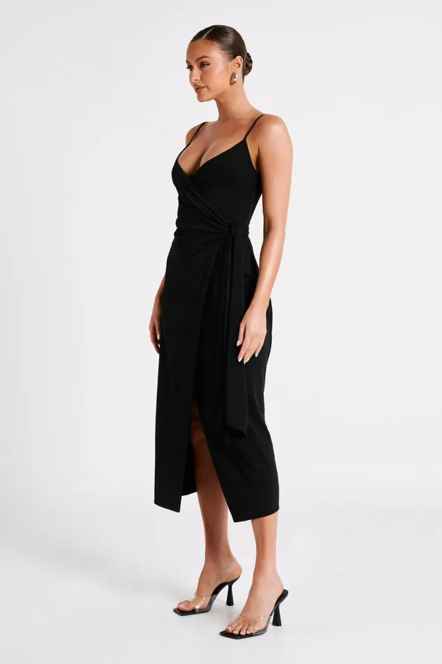 Meshki Midi Dresses Caroline Draped Wrap Midi Dress 8211 Black Black 8211 Women