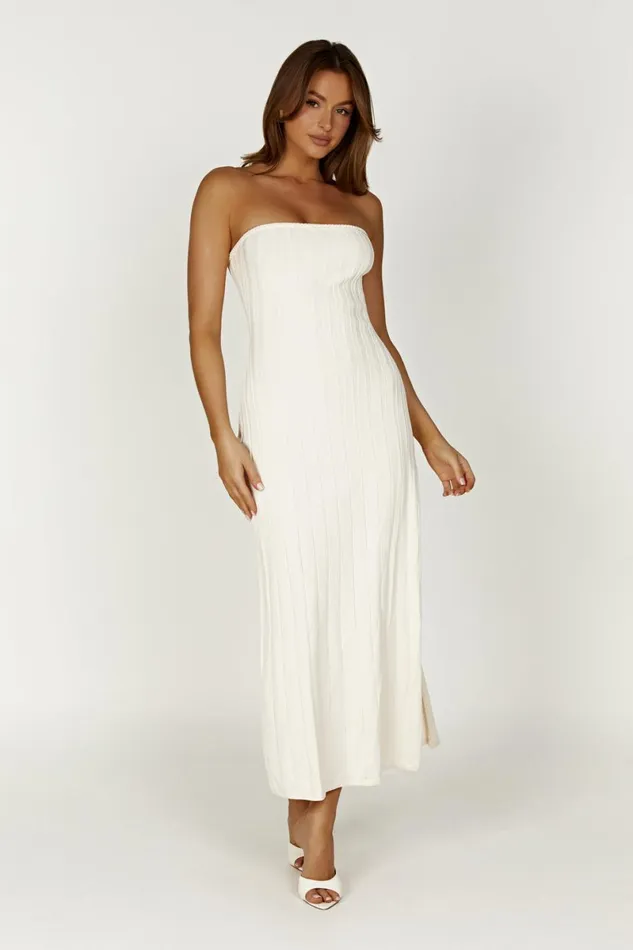 Meshki Midi Dresses Dolce Extreme Rib Strapless Midi Dress 8211 Ivory Ivory 8211 Women