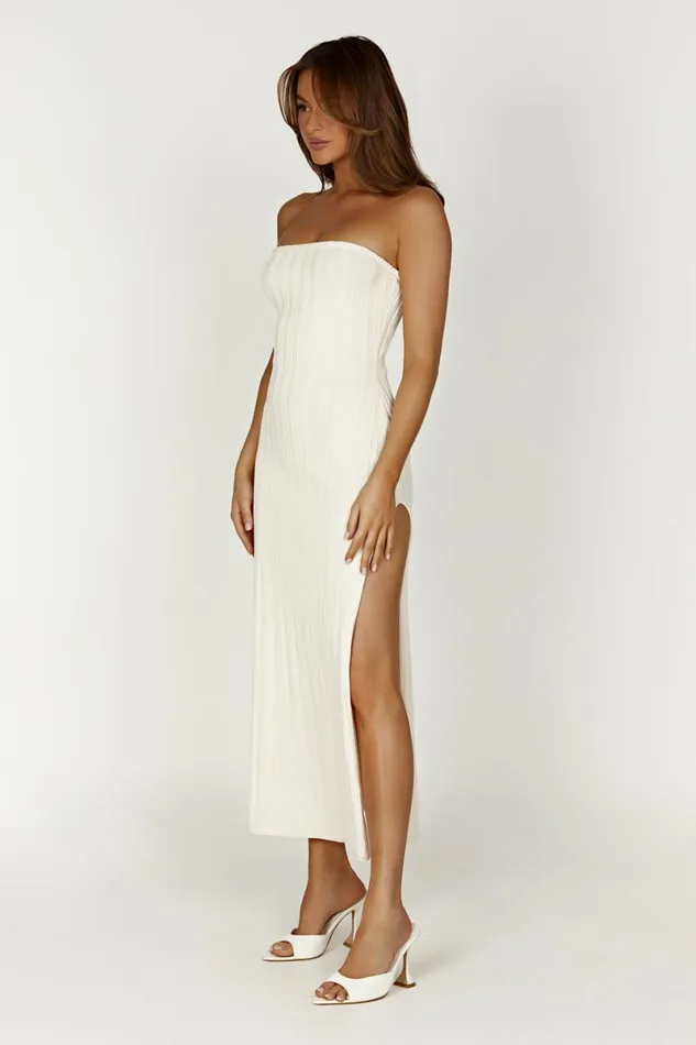 Meshki Midi Dresses Dolce Extreme Rib Strapless Midi Dress 8211 Ivory Ivory 8211 Women