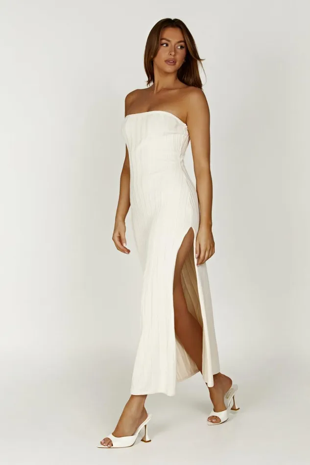 Meshki Midi Dresses Dolce Extreme Rib Strapless Midi Dress 8211 Ivory Ivory 8211 Women