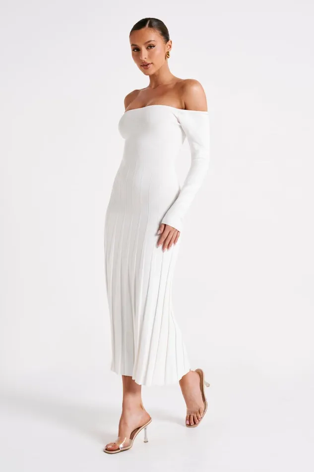Meshki Midi Dresses Emmeline Long Sleeve Rib Knit Midi Dress 8211 White White 8211 Women