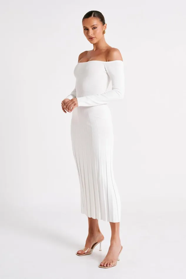 Meshki Midi Dresses Emmeline Long Sleeve Rib Knit Midi Dress 8211 White White 8211 Women