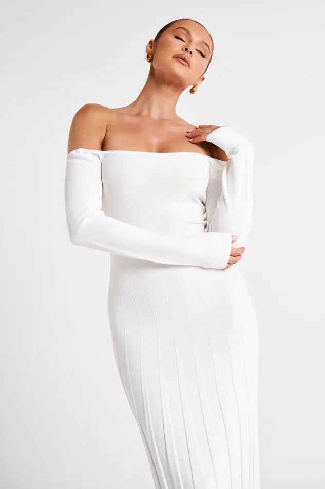 Meshki Midi Dresses Emmeline Long Sleeve Rib Knit Midi Dress 8211 White White 8211 Women