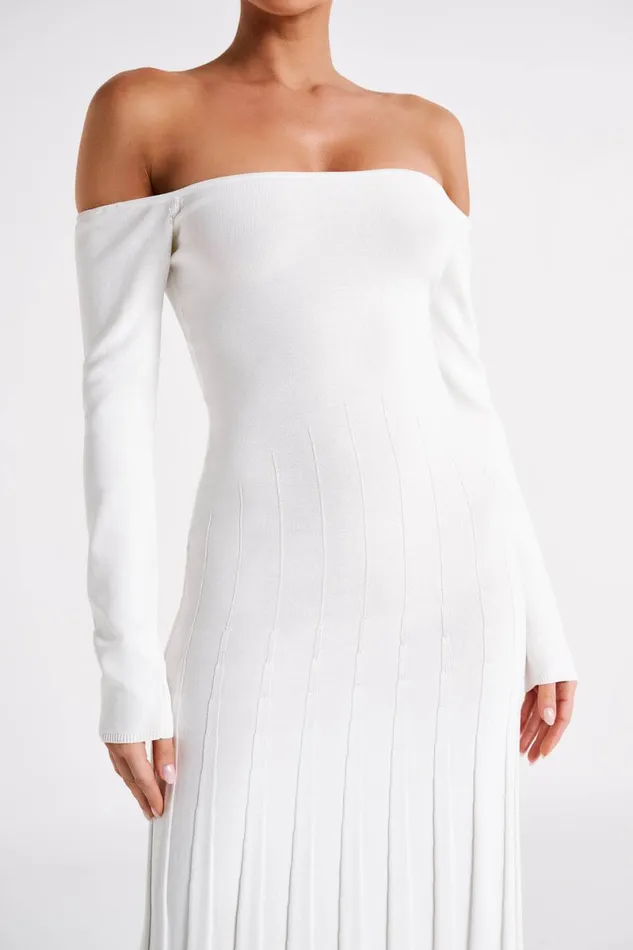 Meshki Midi Dresses Emmeline Long Sleeve Rib Knit Midi Dress 8211 White White 8211 Women