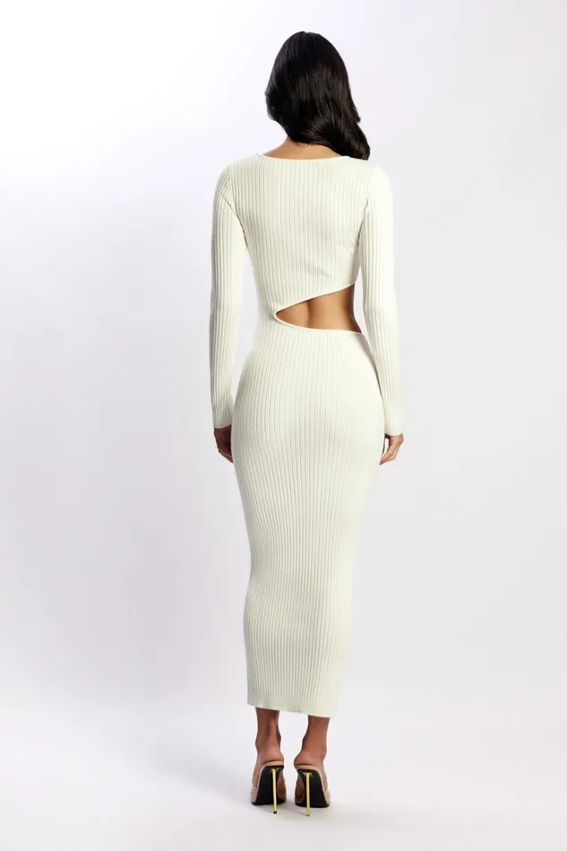 Meshki Midi Dresses Gaia Cut Out Asymmetric Knitted Midi Dress 8211 White White 8211 Women