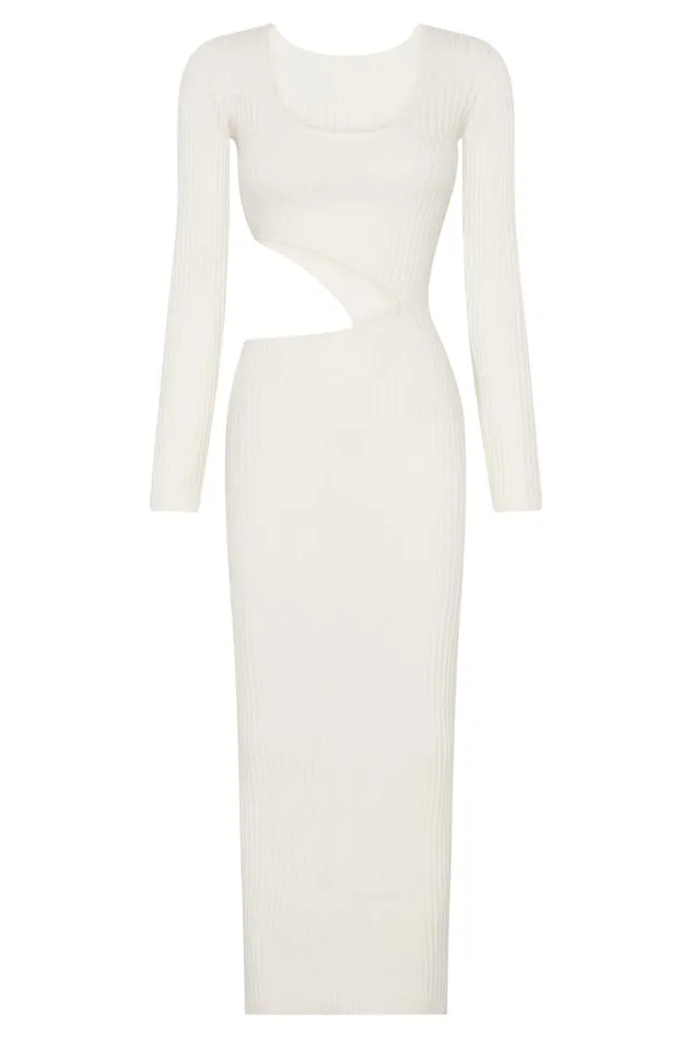 Meshki Midi Dresses Gaia Cut Out Asymmetric Knitted Midi Dress 8211 White White 8211 Women