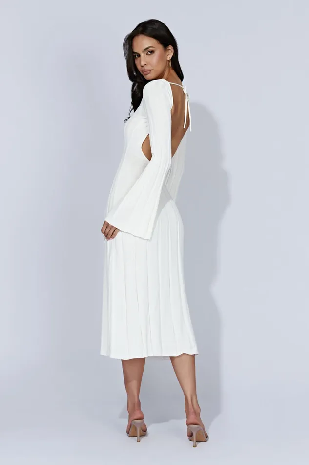 Meshki Midi Dresses Juniper Flare Sleeve Knit Midi Dress 8211 White White 8211 Women
