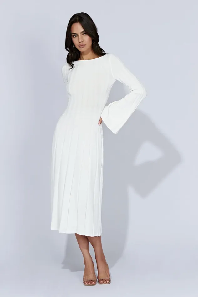 Meshki Midi Dresses Juniper Flare Sleeve Knit Midi Dress 8211 White White 8211 Women
