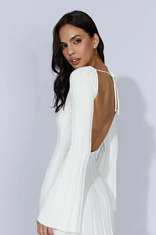 Meshki Midi Dresses Juniper Flare Sleeve Knit Midi Dress 8211 White White 8211 Women