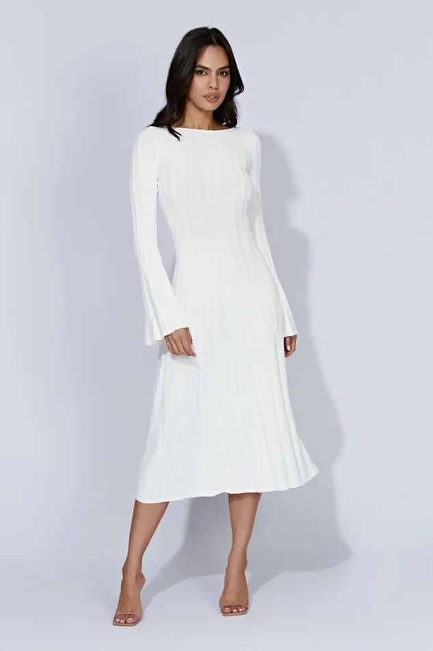 Meshki Midi Dresses Juniper Flare Sleeve Knit Midi Dress 8211 White White 8211 Women