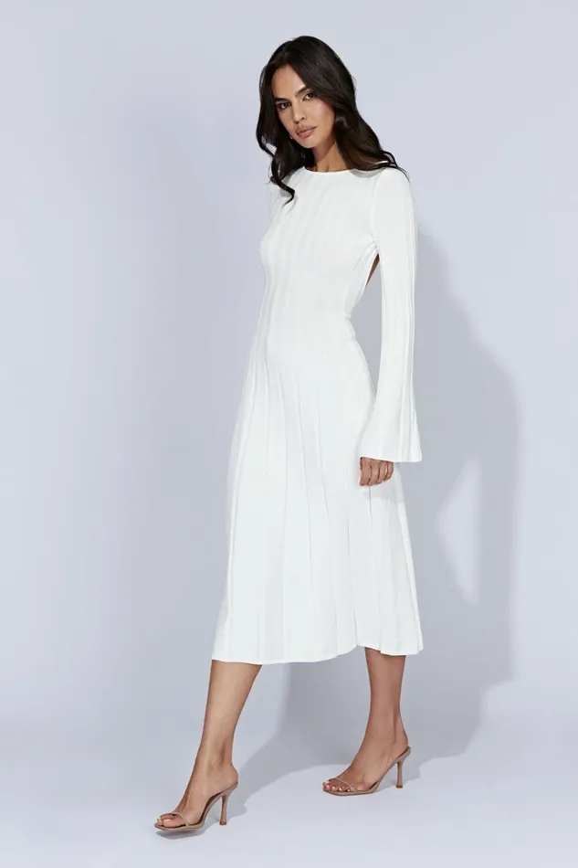 Meshki Midi Dresses Juniper Flare Sleeve Knit Midi Dress 8211 White White 8211 Women