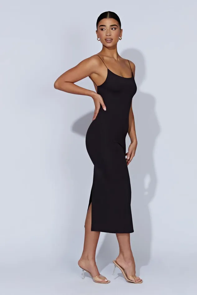 Meshki Midi Dresses Lexia Scoop Low Neck Midi Dress 8211 Black Black 8211 Women